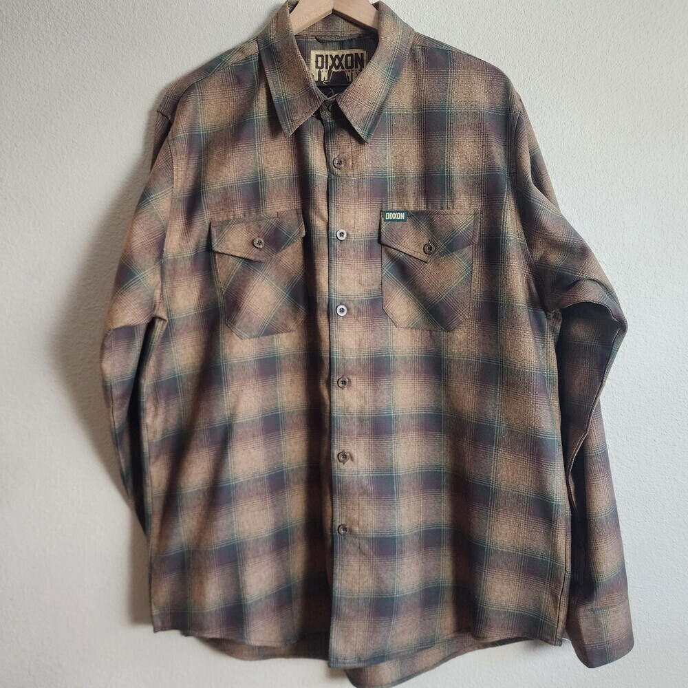 Dixxon Flannel Shirt Mens XL Brown Green Glasgow Plaid Button Front